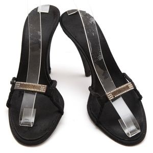 Roberto Cavalli Black Rhinestone Trim Slide Sandals